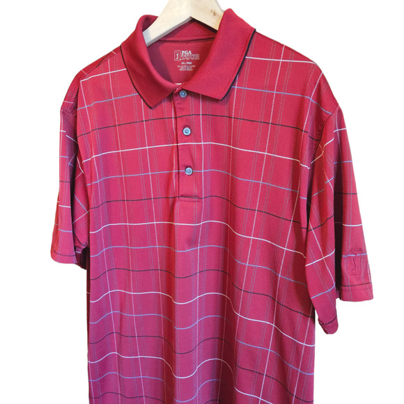 PGA Tour Polo Stripes Golf Casual Short Sleeve Shirt Red Men's Size XLarge - Picture 2 of 7